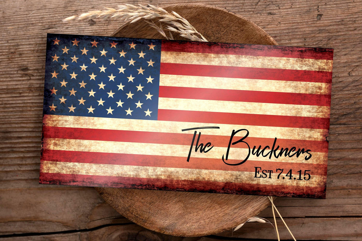 Our Flag, Our Family - Rutic Est. Sign on Wood - HoneycombProverbs - Signs - 5 year anniversary gifts