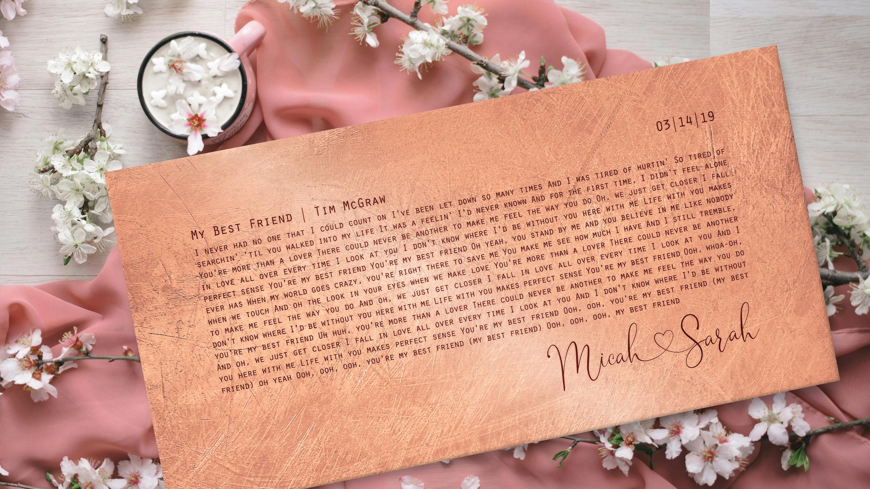 Copper Anniversary Gift, Wedding Song Sign, Gift for Husband, Couples Gfit - HoneycombProverbs - Signs - Copper Anniversary Gifts