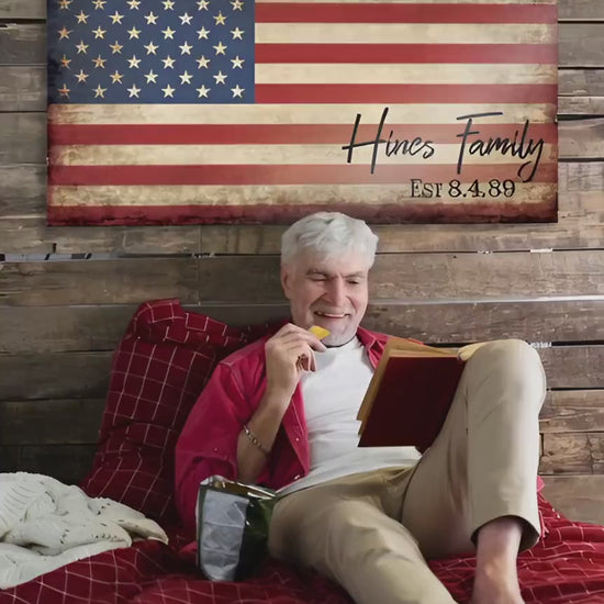 Our Flag, Our Family - Rutic Est. Sign on Wood