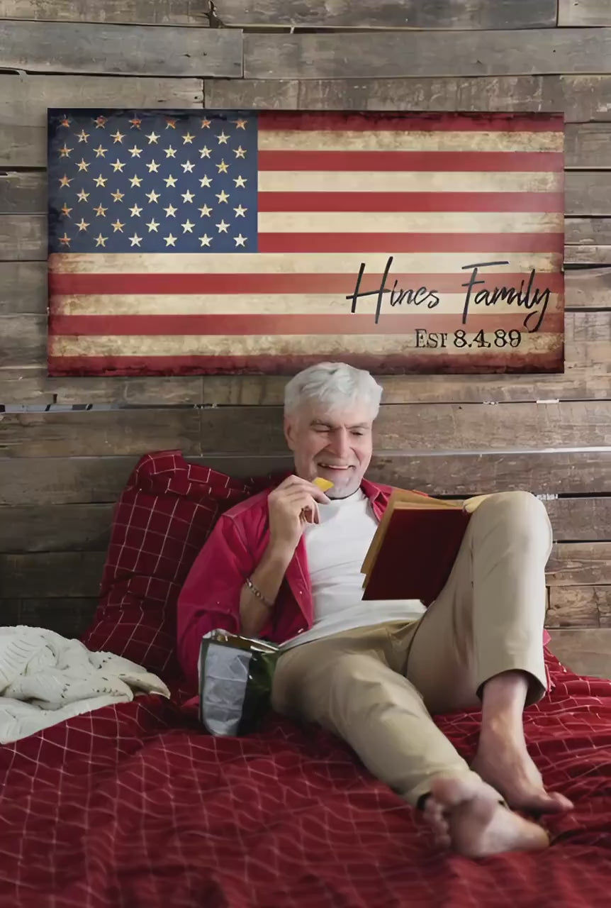 Our Flag, Our Family - Rutic Est. Sign on Wood