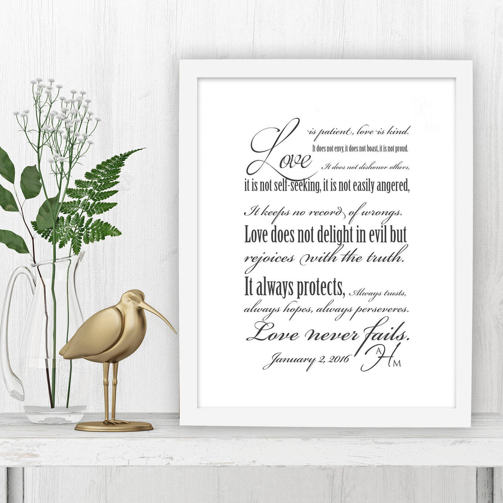 
                  
                    Personalized 1 Corinthians 13 Decor - Fine art and canvas personalized anniversary and inspirational gifts
                  
                
