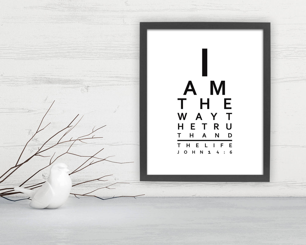 
                  
                    John 14:6, framed gift, Eye Chart, I am the way the truth and the life, Bible Verses, print ,eye doctor, Scriptures, decor, Christian
                  
                