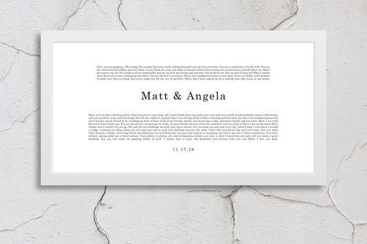 Gift for Wife, Anniversary, Christmas, Gift for Husband, Paper, First Wedding Anniversary Gifts, Wedding Vows Printed, Framed Vows, Gift