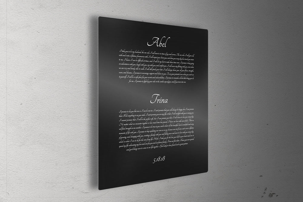 Wedding Vows Printed on Metal, Modern, Anniversary, Wedding, 10th, gift, for husband, for wife, Aluminum, Panel, His and Hers, Vow, Tin