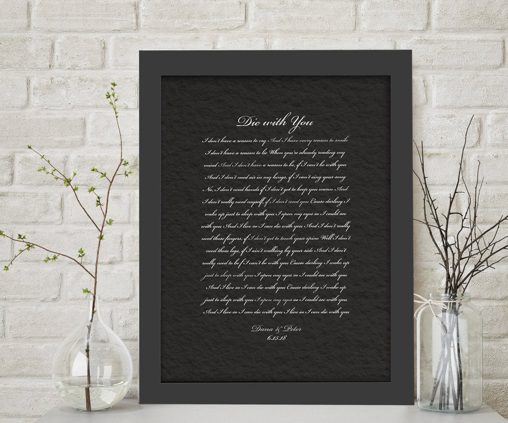 
                  
                    Framed Wedding Song, Die With You, Bride and Groom First Dance, Gift for Bride from Groom, Romantic Bedroom Decor, Paper gift for husband
                  
                
