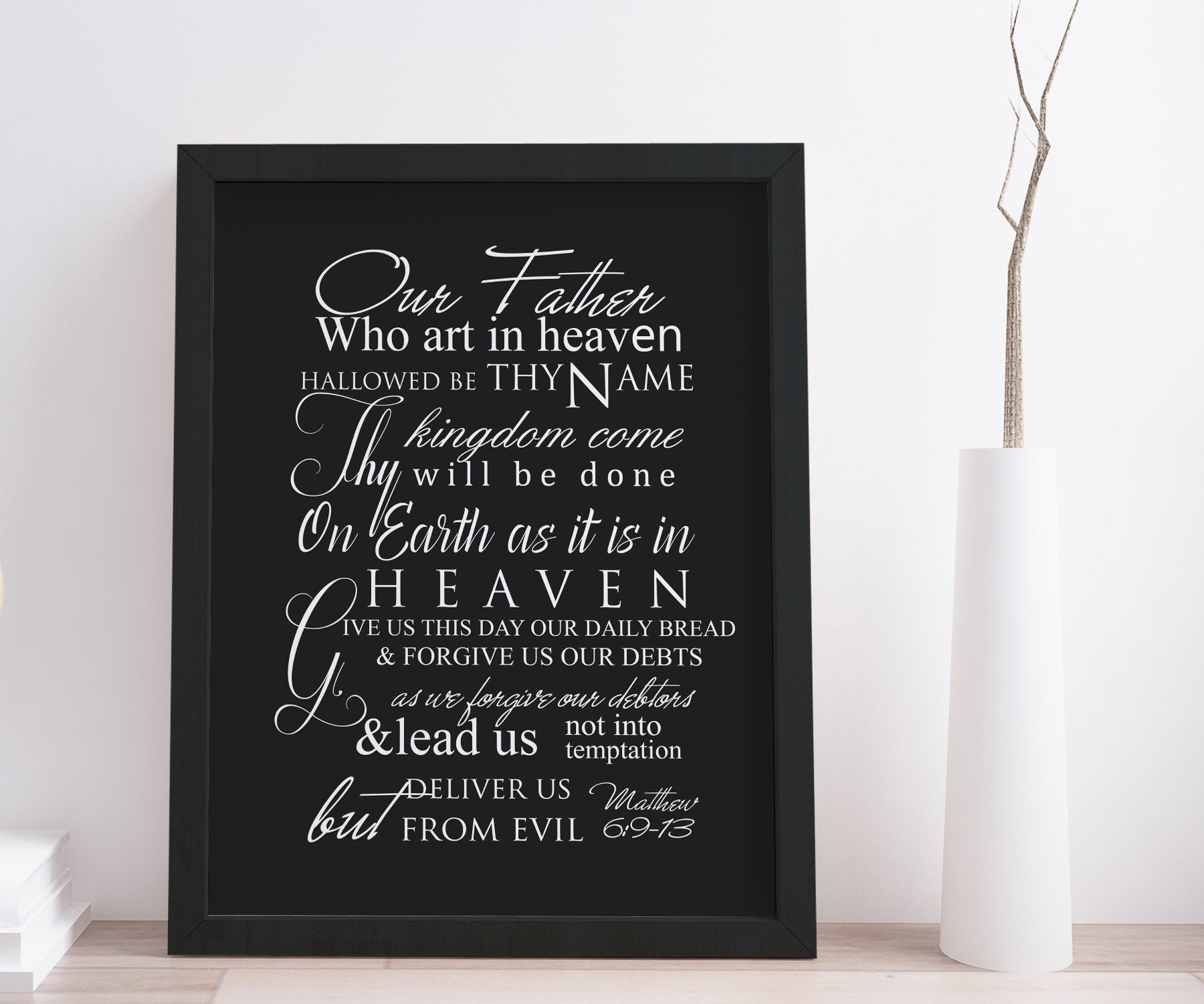 The Lord's Prayer Framed Decor, Christian Wall Art,Inspirational Decor, Our Father Who Art in Heaven, Mathew 6, Popular Christian Prayer,