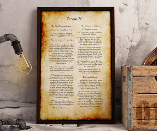 Framed 10 Commandments, Old World Parchment Decor, Christian Decoration for Home, Popular Framed Passages, Scripture Print