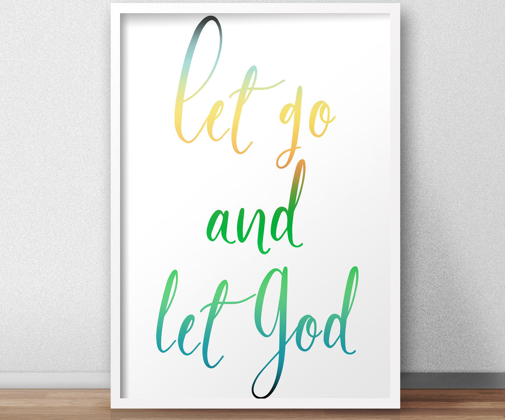 Let Go and Let God, Inspirational Poster, Christian Framed Art, Modern Religious Decor, Ombre Word Art, Minimalist, Frame, Recovery, Uplift