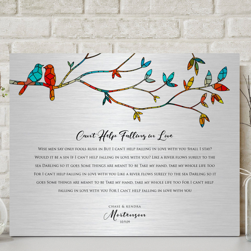 
                  
                    Lovebirds Wedding Song Lyric Sign on Tin
                  
                