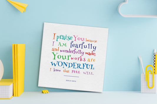 Psalm 139:14, Canvas Bible Verse Decor for Kids
