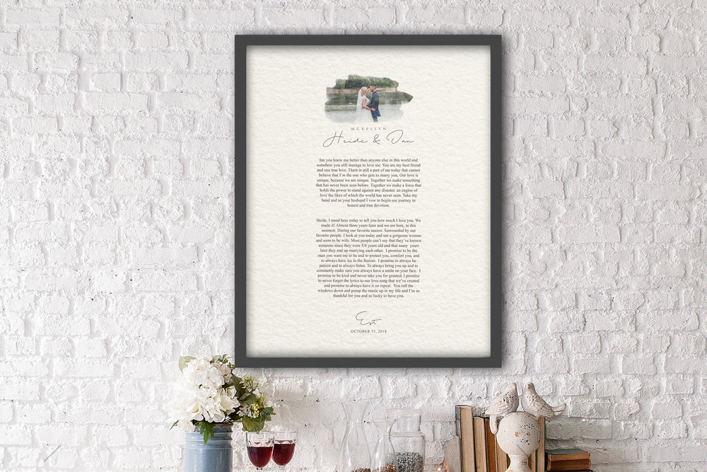 Framed Wedding Vows and Photo Gift