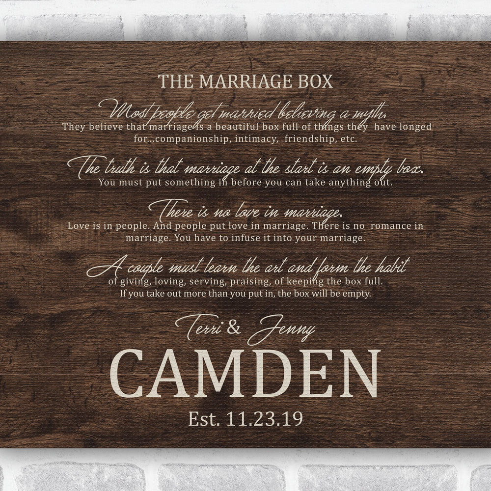 
                  
                    Marriage Box Poem, Wood inspired Couple's Canvas
                  
                