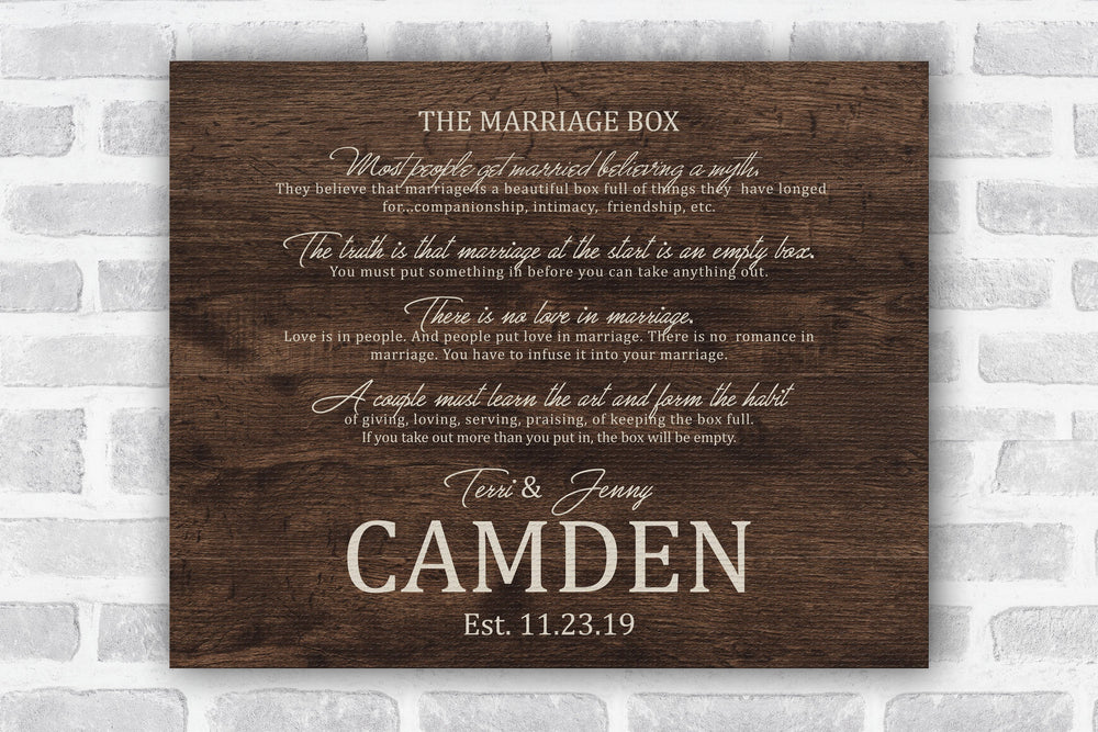 
                  
                    Marriage Box Poem, Wood inspired Couple's Canvas
                  
                