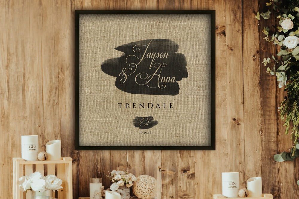 Personalized Framed Linen Name and Date Decor