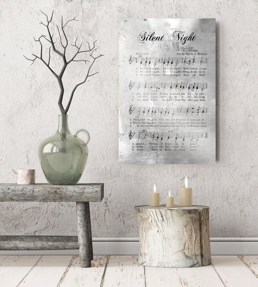Silent Night, Rustic Christmas Decor, Sheet music Gift, Farmhouse Christmas, Gift for chior, Religious Gift, sign, Metal Christmas Sign
