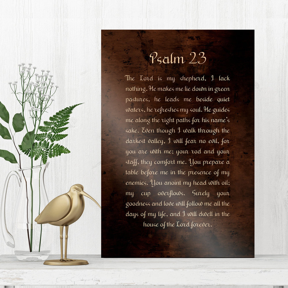 
                  
                    Psalm 23, Christian Gift, Burnished Bronze, Metal Print, Gift,  for him, for her, Pastor Gift, Christian Gift, Scriptures, Sign, Bible Art
                  
                