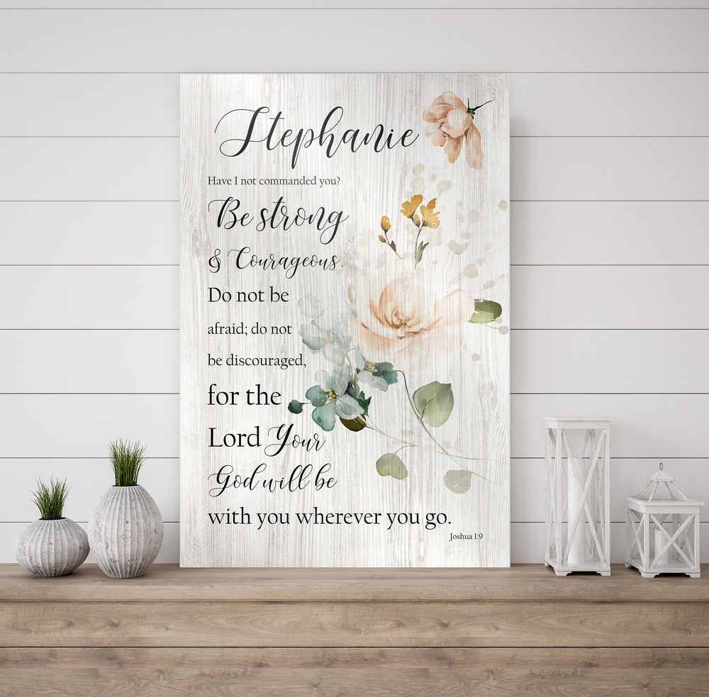 
                  
                    Personalized bible verse wood decor Be strong and courageous wood sign anniversary mothers day gift, daughter christian gift for wife floral
                  
                