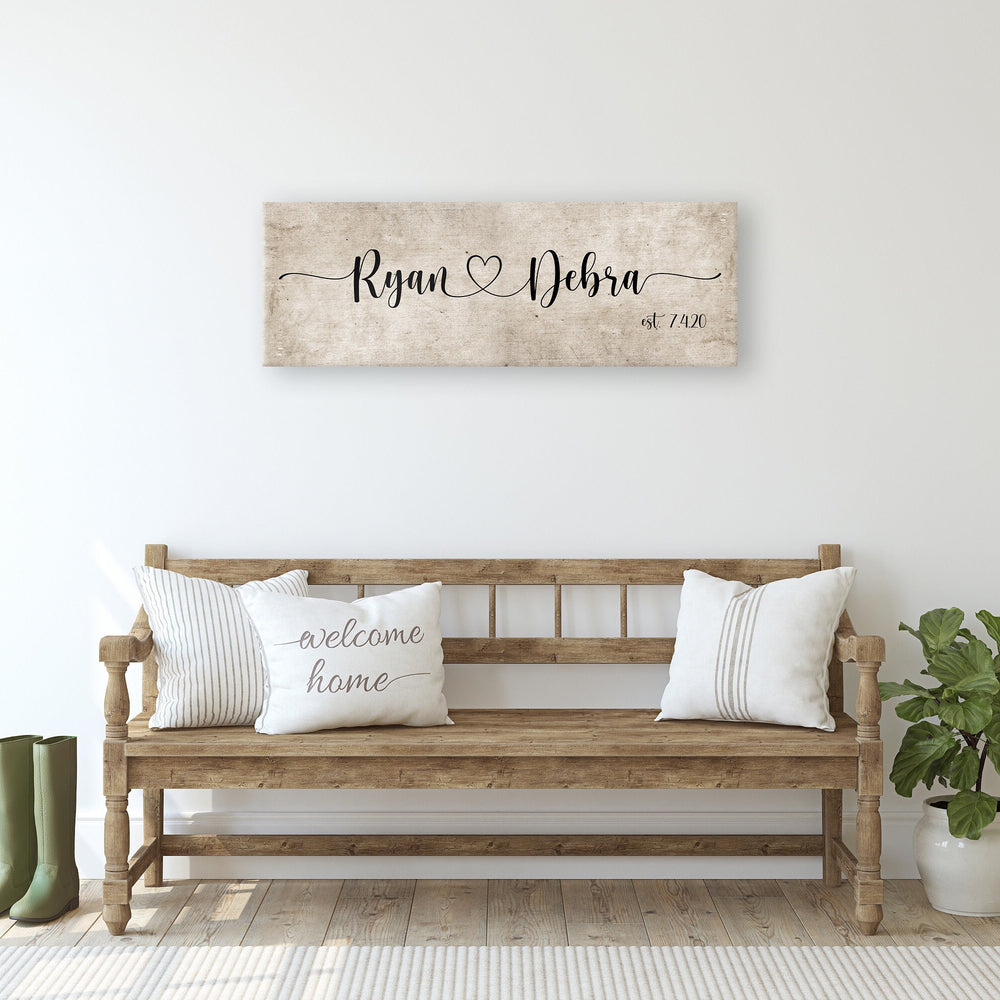 Rustic Cotton Name Sign, Couples Wall Art, Cotton Canvas Established sign, 2 year Anniversary Gift, Cotton Anniverary Gift, I Love You Gift