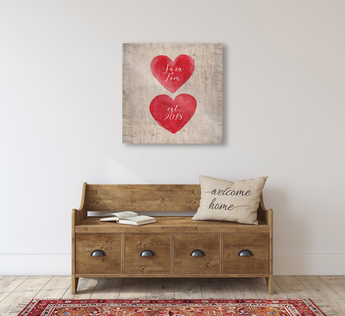 Hearts on Wood , Est. Sign, I Love You Gift, Personalized Valentines Day Decor, Romantic Wooden Gift, Couple's Name Sign, 5th Anniversary