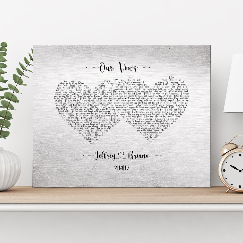Heart Wedding Vow Art, Inscribed Wedding vows on tin, Romantic gift, Tin Anniversary Gift, 10th anniversary gift for Wife, Wedding Vow print