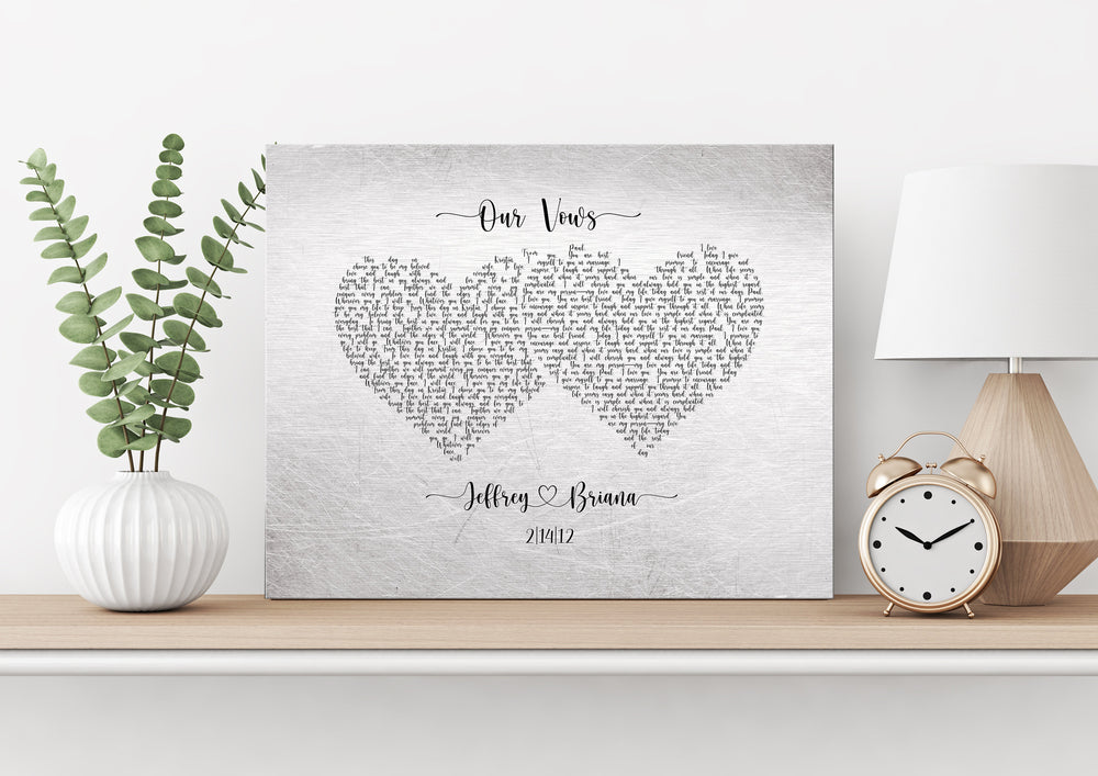 Heart Wedding Vow Art, Inscribed Wedding vows on tin, Romantic gift, Tin Anniversary Gift, 10th anniversary gift for Wife, Wedding Vow print