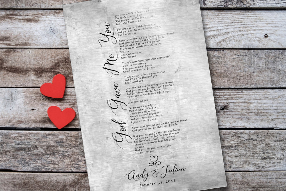 Wedding Song on Tin, Heart infinity Couples Gift, Anniversary Tin Gift, 10th Anniversary Gift, Our Song lyric Sign, First Dance Song Gift