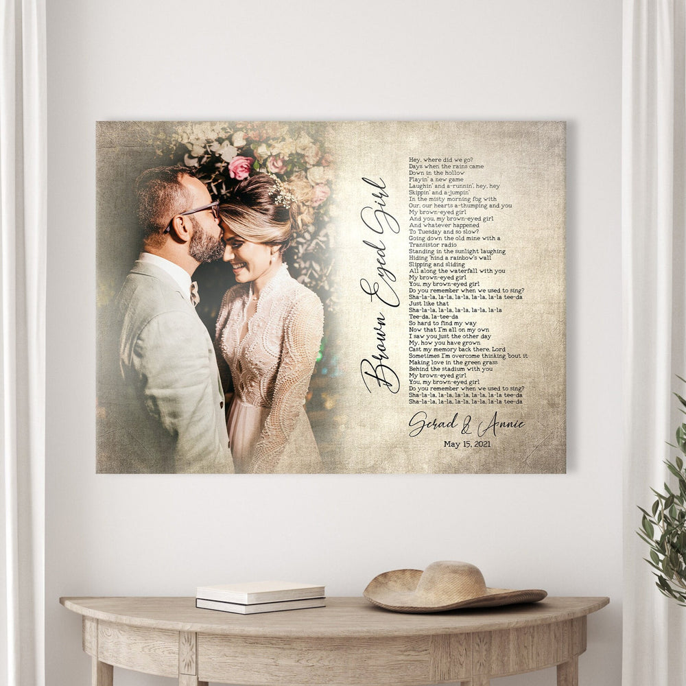 2nd Year Anniversary Gift, Romantic Photo gift with Lyrics, Our Song on Cotton, Custom Canvas, Personalized Photo & Song, Gift for spouse