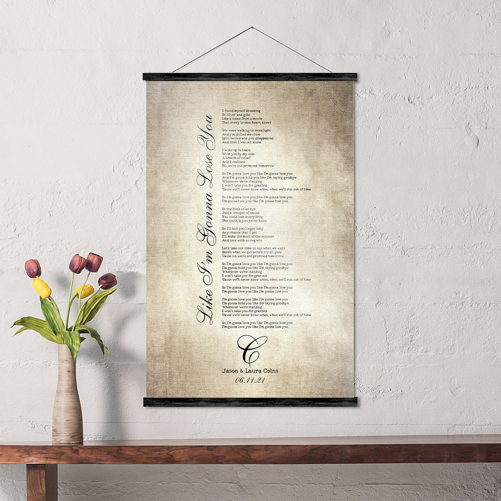 Our Song Scroll Tapestry, Cotton Anniversary, 1st Dance Lyric Print, Anniversary Gift, 2nd Anniversary Gift for wife, Rustic Hanging Decor