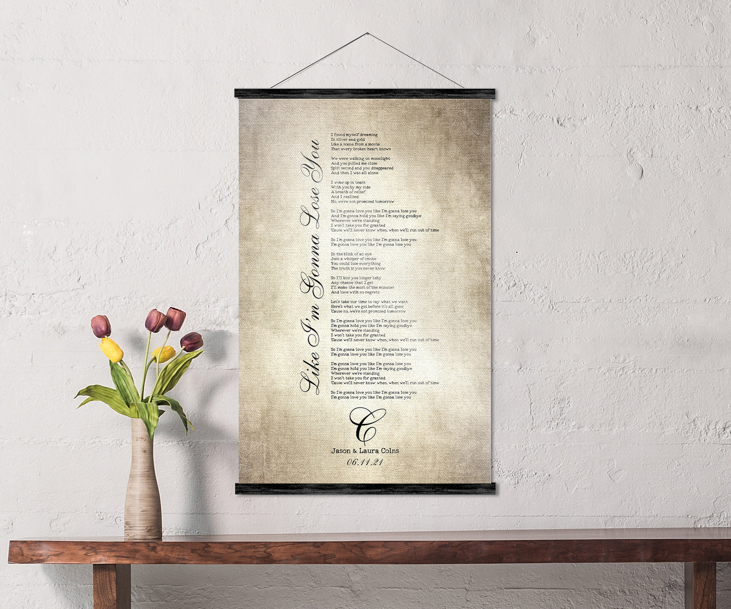 Our Song Scroll Tapestry, Cotton Anniversary, 1st Dance Lyric Print, Anniversary Gift, 2nd Anniversary Gift for wife, Rustic Hanging Decor