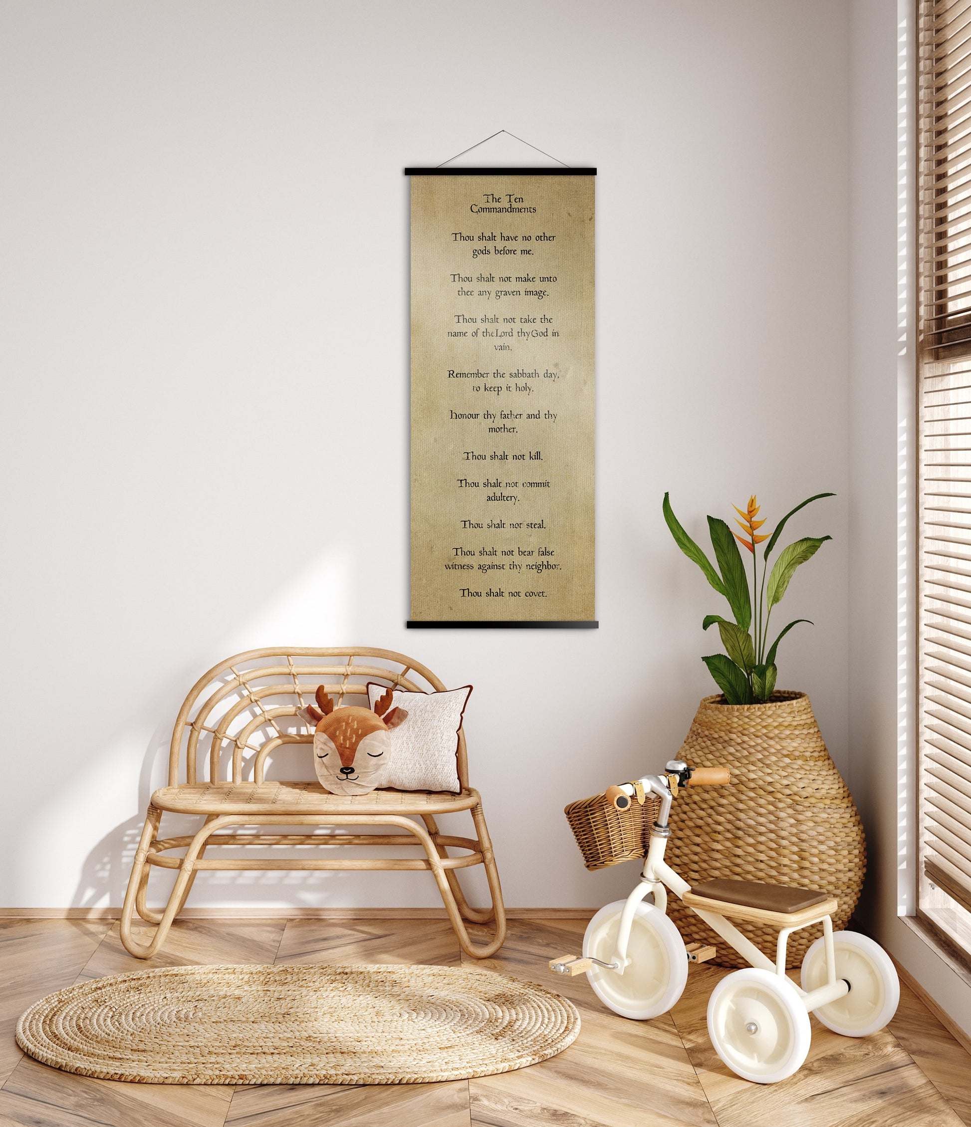 Ten Commandments Wall Hanging, Religious Scroll Tapestry, Rustic Scripture Art, Exodus 20 on Canvas, Christian Gift, The 10 Commandments art