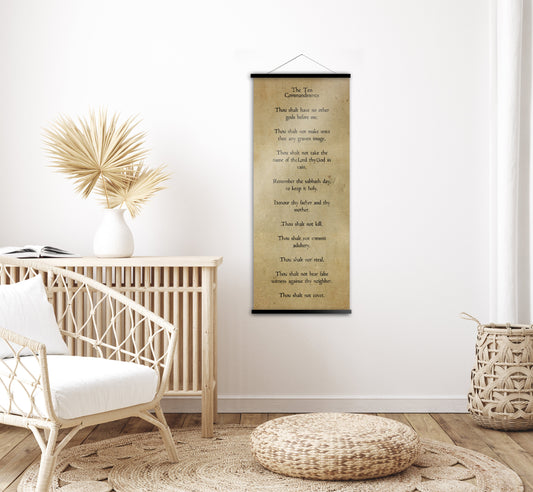 Ten Commandments Wall Hanging, Religious Scroll Tapestry, Rustic Scripture Art, Exodus 20 on Canvas, Christian Gift, The 10 Commandments art