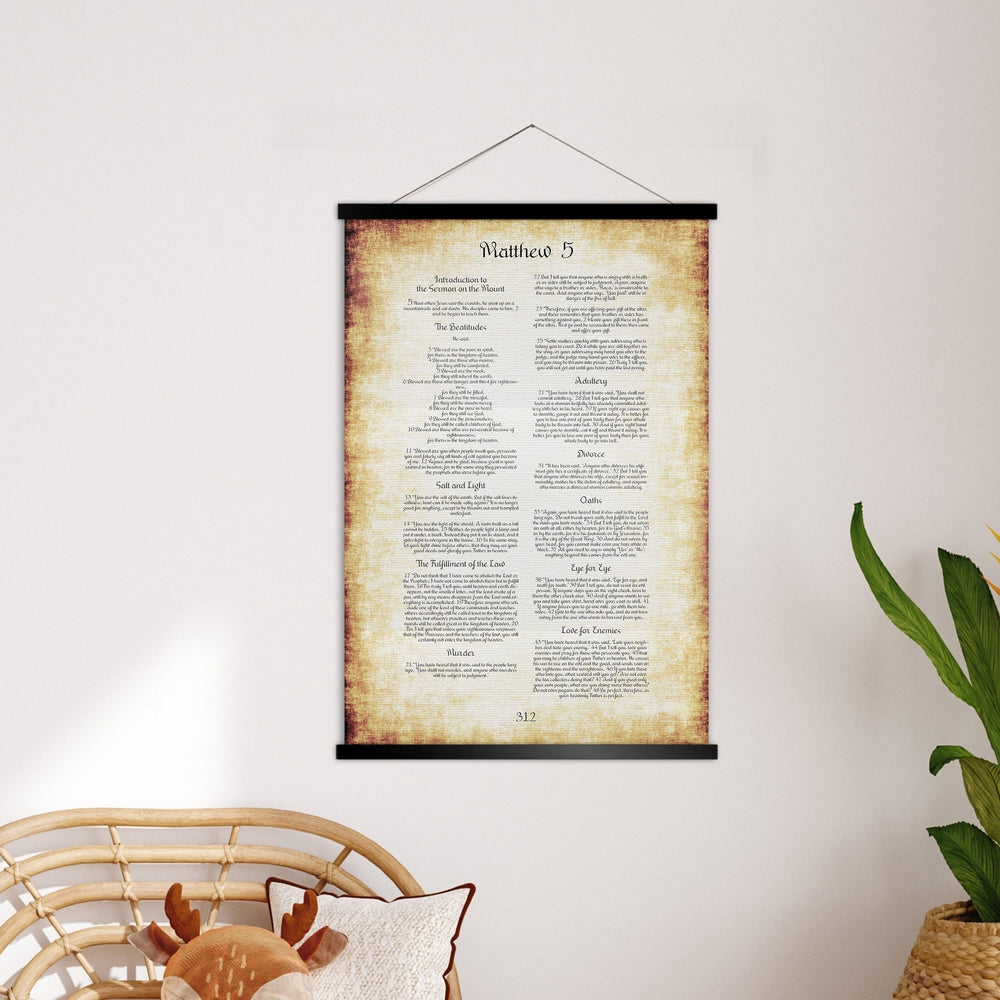 
                  
                    The Beatitudes Scroll Tapestry, Sermon on the Mount, Wall Hanging, Scripture Art, Bible Page, Blessed are the poor in spirit, Christian Gift
                  
                
