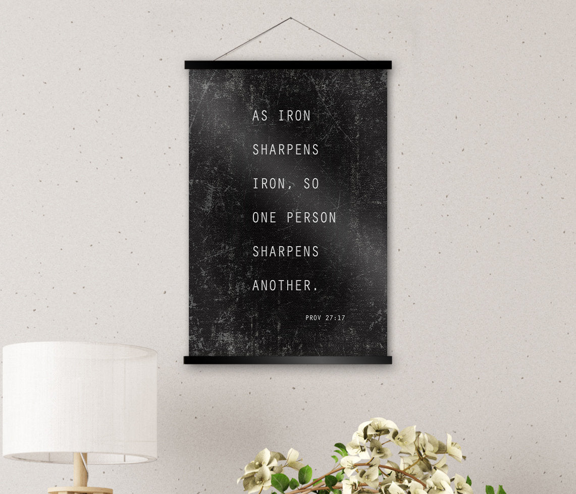 Proverbs 27:17, Iron sharpens Iron Scroll Tapestry, Inspirational wall Decor, Scripture Art, Christian Quote Sign, Christian Gift for men
