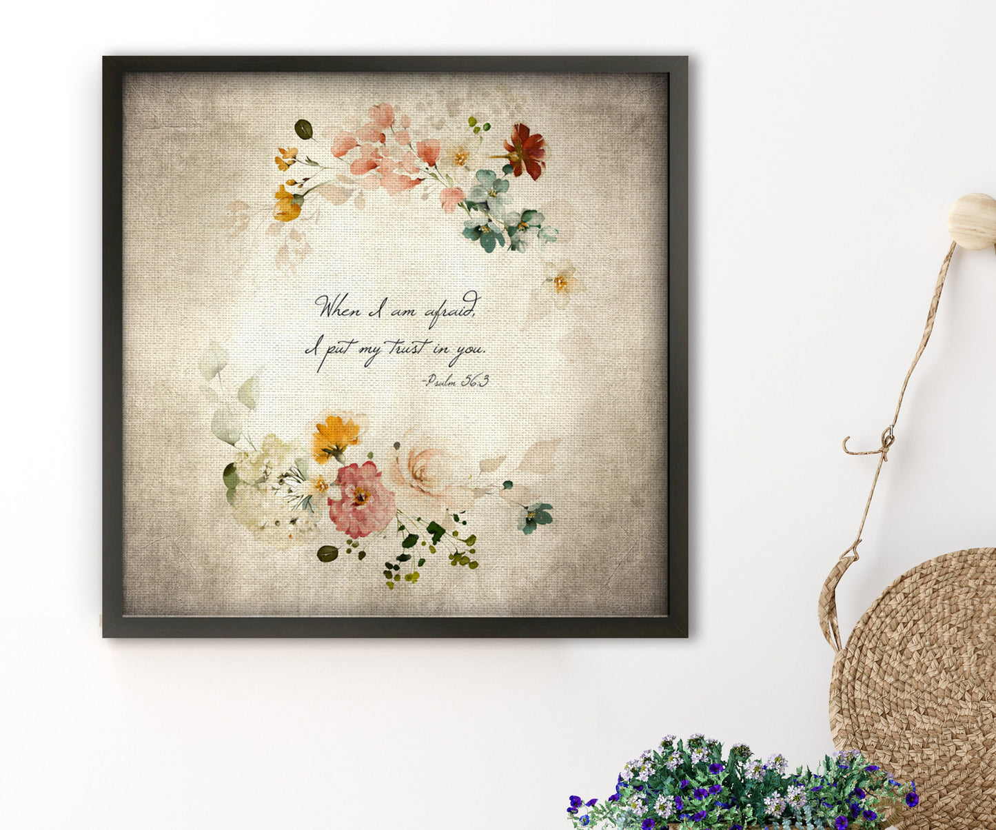 
                  
                    Country Cottage Scripture Decor, Psalm 56:3, Framed Scripture, Wall Decor, When I'm afraid, Encouraging Gift, Bible verse art
                  
                