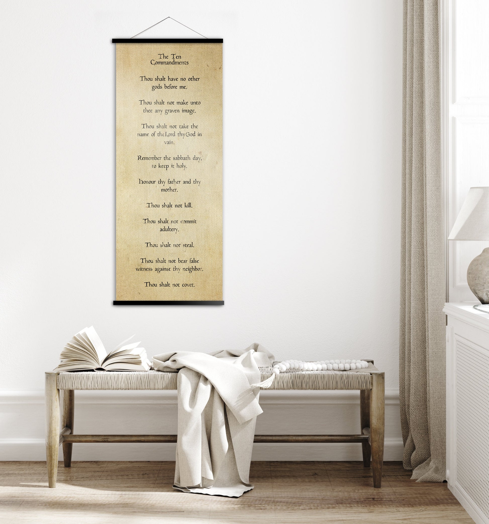 Ten Commandments Wall Hanging, Religious Scroll Tapestry, Rustic Scripture Art, Exodus 20 on Canvas, Christian Gift, The 10 Commandments art