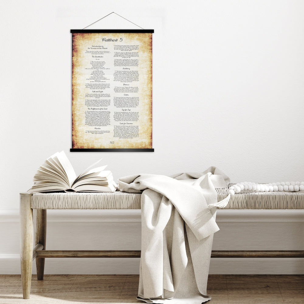 The Beatitudes Scroll Tapestry, Sermon on the Mount, Wall Hanging, Scripture Art, Bible Page, Blessed are the poor in spirit, Christian Gift