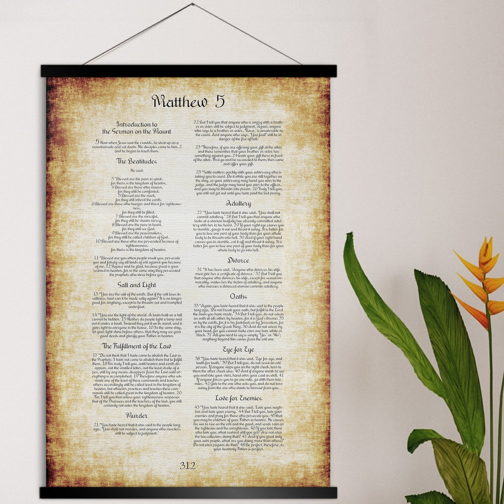 The Beatitudes Scroll Tapestry, Sermon on the Mount, Wall Hanging, Scripture Art, Bible Page, Blessed are the poor in spirit, Christian Gift