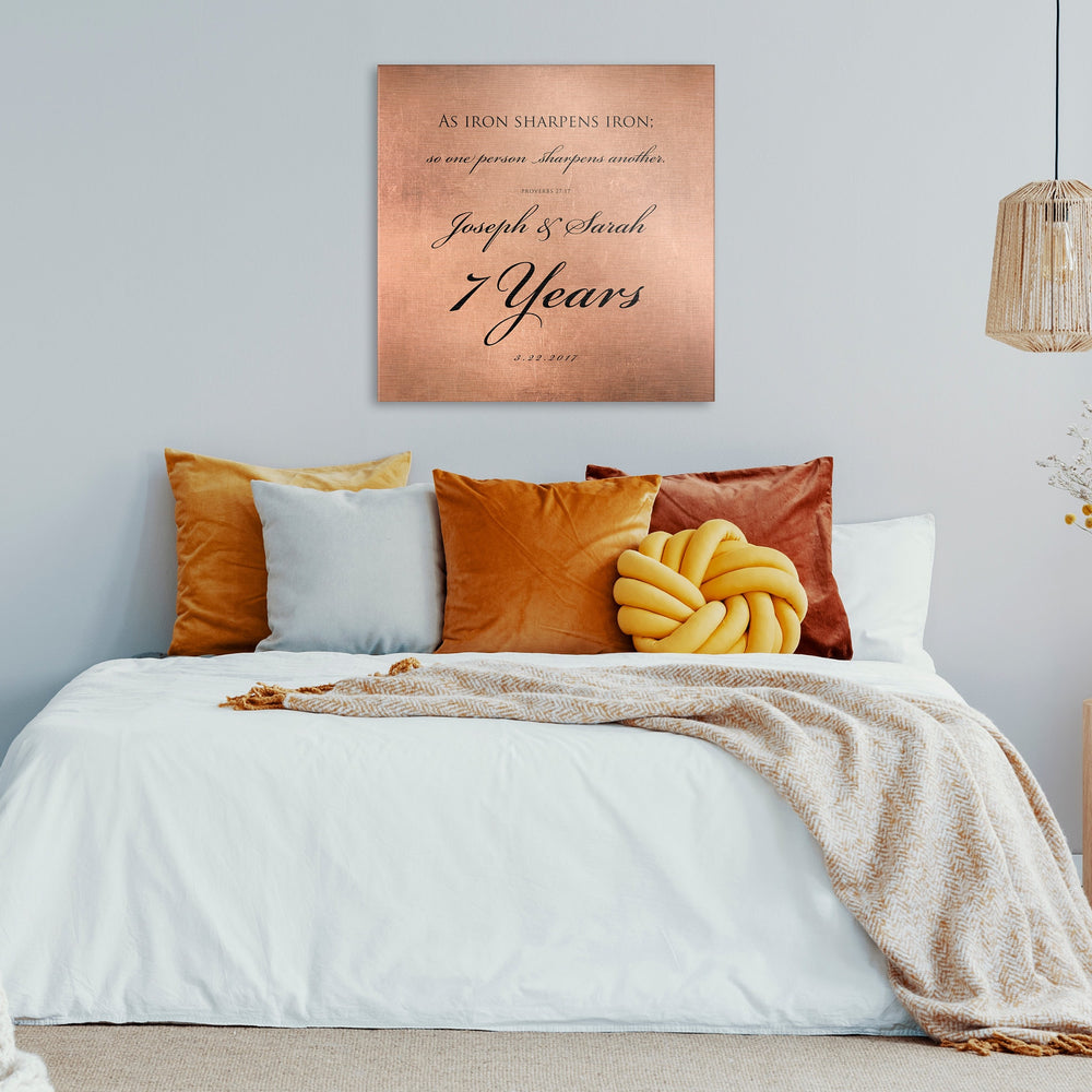 
                  
                    Copper Wedding Anniversary Sign, Proverbs 27:17 copper gift, 7 year anniversary, Gift for husband, Personalized, Christian Gift for couple
                  
                
