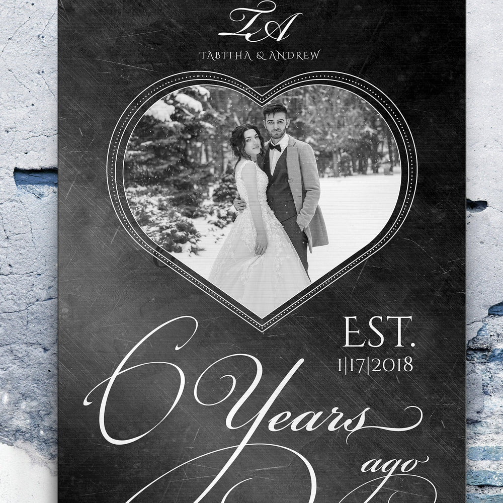Personalized Iron Anniversary Sign, 6 Years Ago, Photo Gift, Six Year Anniversary Plaque, Heart-framed Photo, Anniversary Gift Wedding Photo