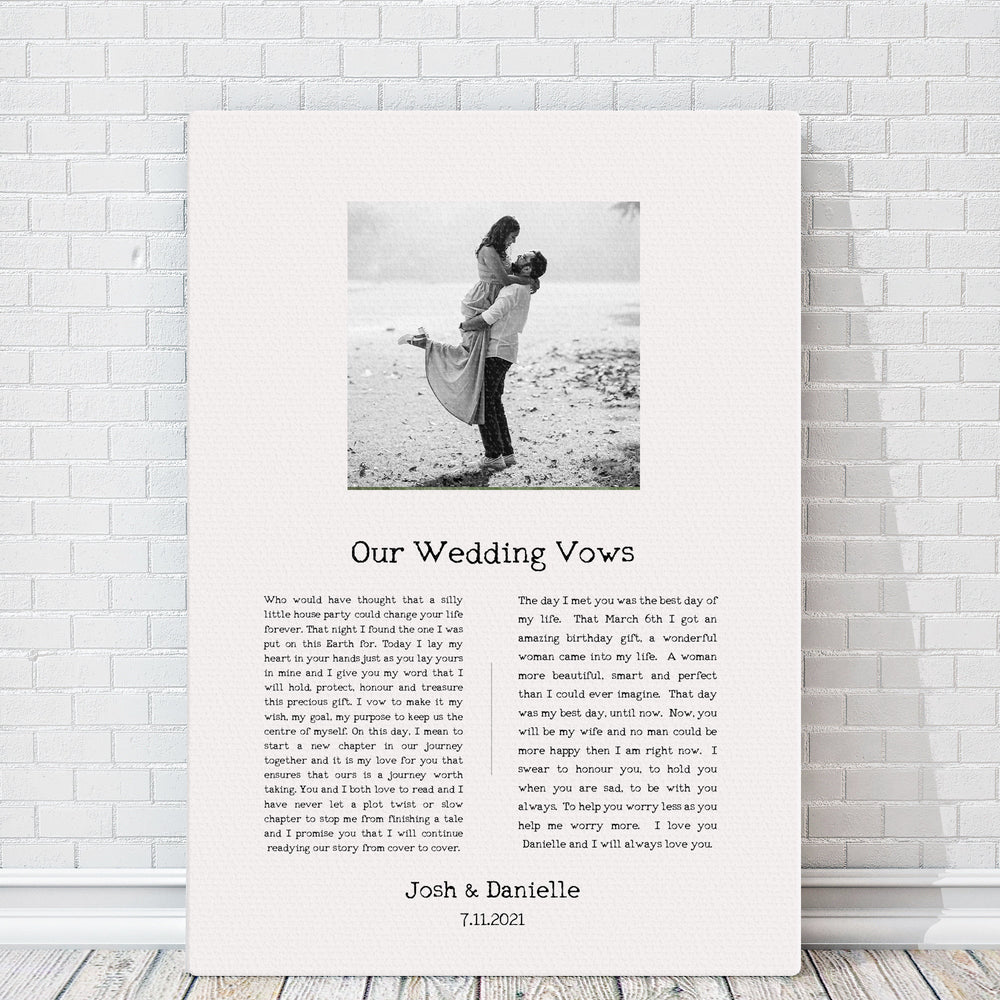 Vow Art, Cotton Canvas with Wedding Vows, Photo Gift for men, Timeless art for bedroom, Wedding Vow Display, Vow Decor, Personalized Gift