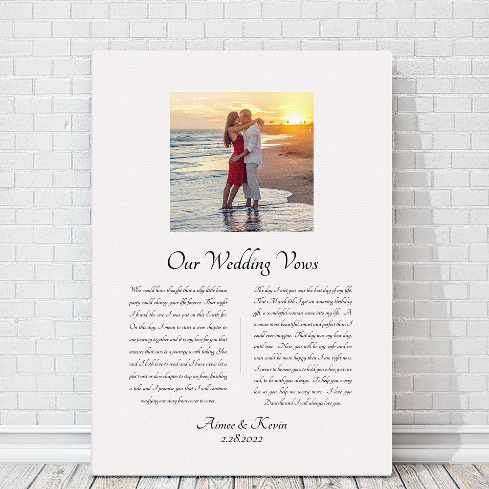 
                  
                    Vow Art, Cotton Canvas with Wedding Vows, Photo Gift for men, Timeless art for bedroom, Wedding Vow Display, Vow Decor, Personalized Gift
                  
                