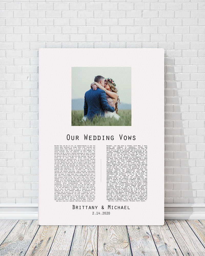 
                  
                    Vow Art, Cotton Canvas with Wedding Vows, Photo Gift for men, Timeless art for bedroom, Wedding Vow Display, Vow Decor, Personalized Gift
                  
                