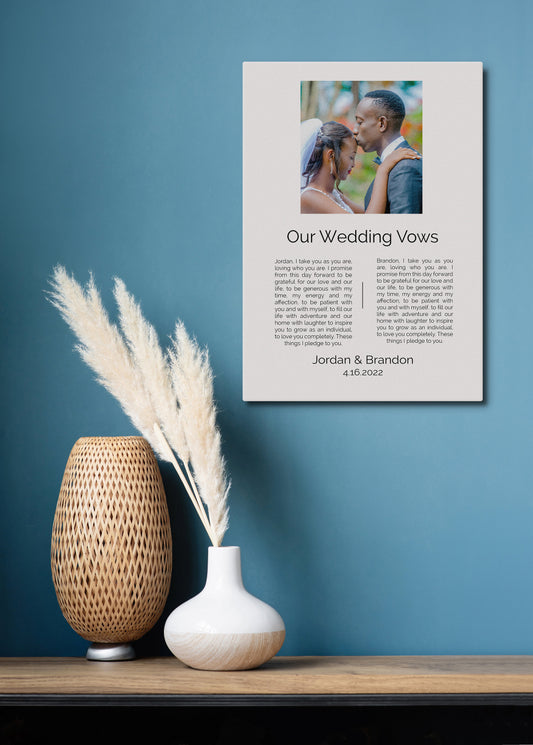 Vow Art, Cotton Canvas with Wedding Vows, Photo Gift for men, Timeless art for bedroom, Wedding Vow Display, Vow Decor, Personalized Gift