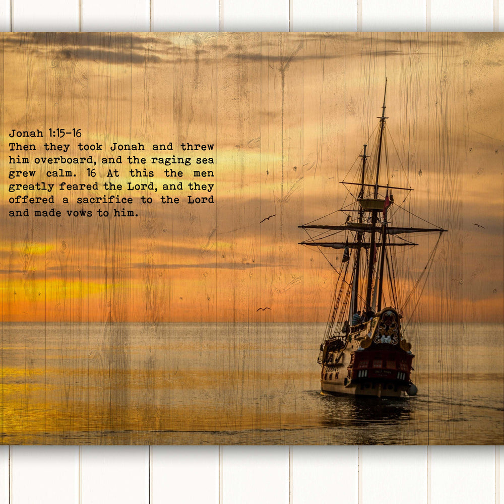 
                  
                    Wood Inspired Scripture Art: Jonah 1:15 on Canvas - Hunnycomb Proverbs - Wedding gift ideas - paper anniversary gifts 
                  
                