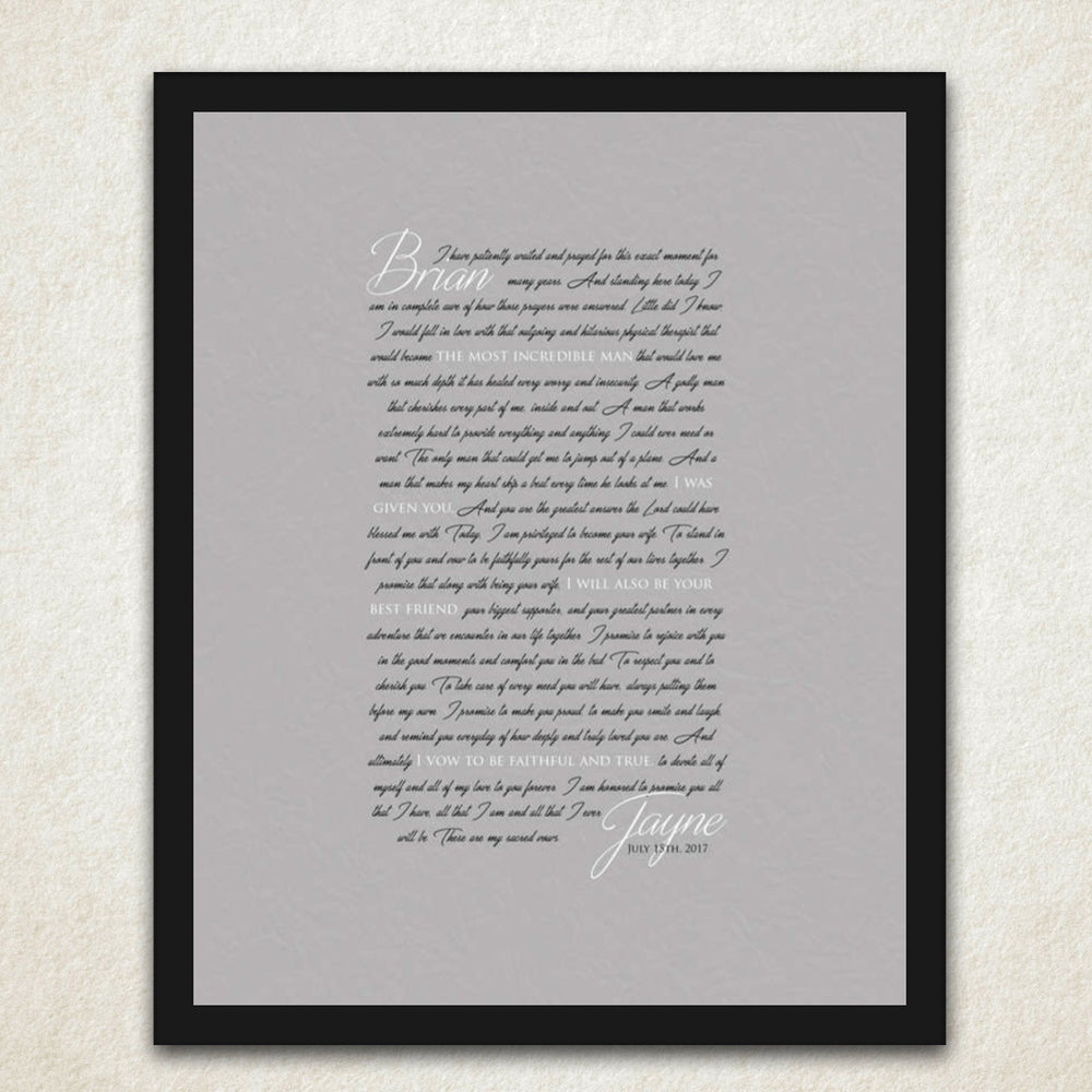 Custom Wedding Vow Art - Fine art and canvas personalized anniversary and inspirational gifts