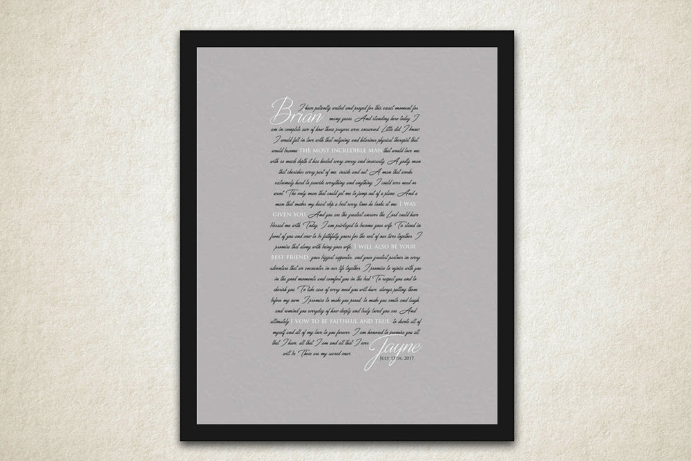 Custom Wedding Vow Art - Fine art and canvas personalized anniversary and inspirational gifts
