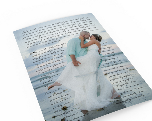Wedding Vows around Couple - Fine art and canvas personalized anniversary and inspirational gifts