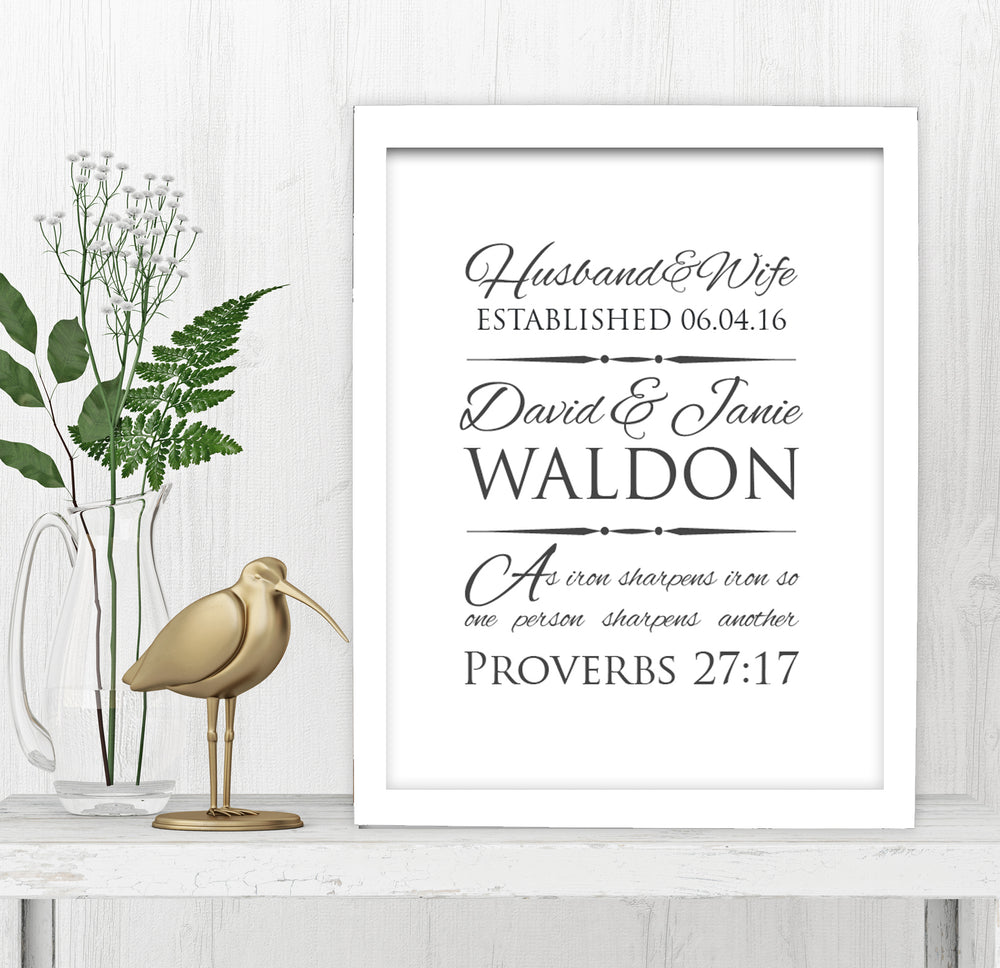 
                  
                    Proverbs 27:17 Personalized Wedding Gift - Fine art and canvas personalized anniversary and inspirational gifts
                  
                